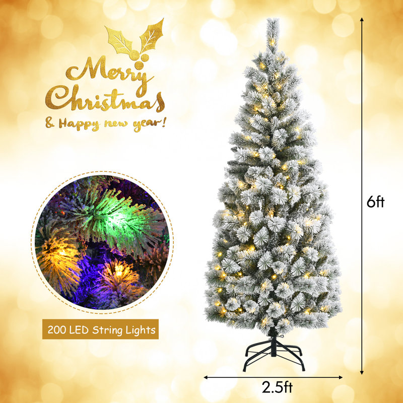 6ft Pre-Lit Snow Flocked Pine Christmas Tree with Multi-Color LED Lights