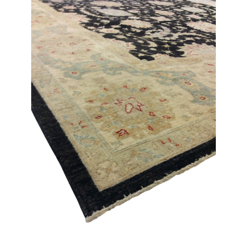 Tapis noir en laine noué à la main de conception unique 10 pi x 12 pi années 2010 Denver