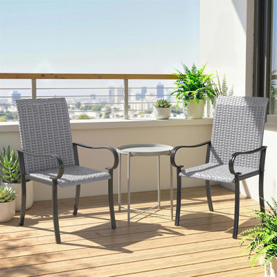 Set of 4 Outdoor Wicker Dining Chairs, All-Weather Rattan Armchairs with Armrests, Steel Frame, Highback and Deep Seating, for Garden, Patio, Deck, Yard, Poolside
