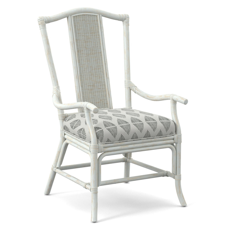 Drury Lane Slat Back Dining Arm Chair, Bisque, Snow Crypton Performance; 0884-91