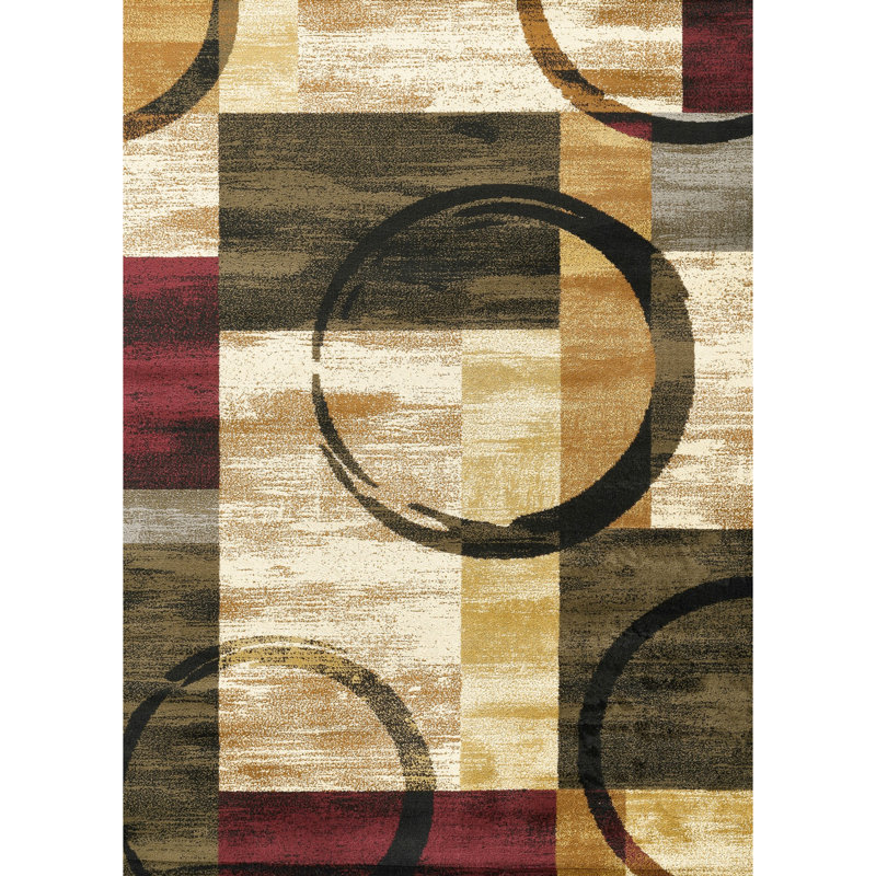 Tapis en polypropylène de 5 pi 3 po X 7 dimensions, motif géométrique abstrait multicolore de couleur, matériau