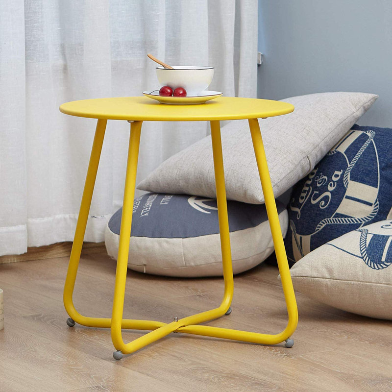 Ebern Round Outdoor Side Table, Yellow