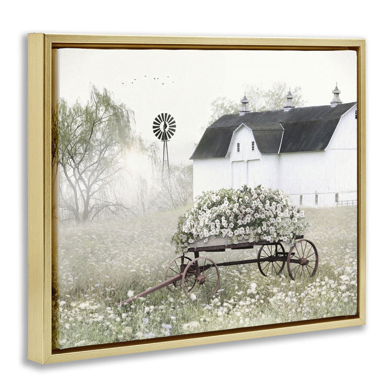 Endearing Vintage Flower Wagon, Metallic Gold Floater Frame, 25" H x 31" W