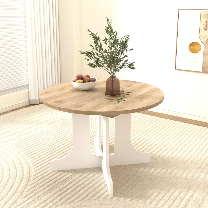 Table de salle à manger pour table de cuisine ovale extensible avec base en forme de X en tréteau amovible, Blanc, Chêne