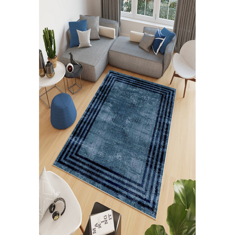Antibacterial Hall Carpet, 100% Polyester, 39.4 x 59.1 inches | Eco-Friendly, Non-Slip PVC Dot Underside, 650 g/m², 0.2-inch Pile Height | Machine Washable, Digital Printed Blue Design for Modern Home Décor