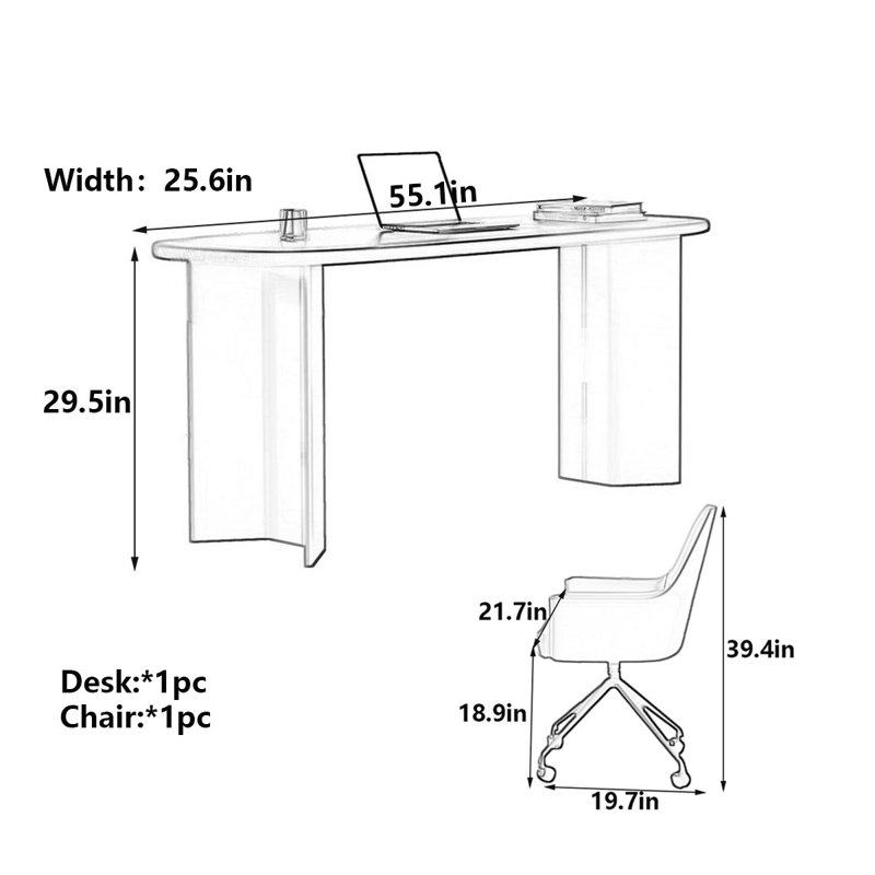 Mid-Century Modern Walnut Desk, 29.5" H x 55.1" W x 25.6" D