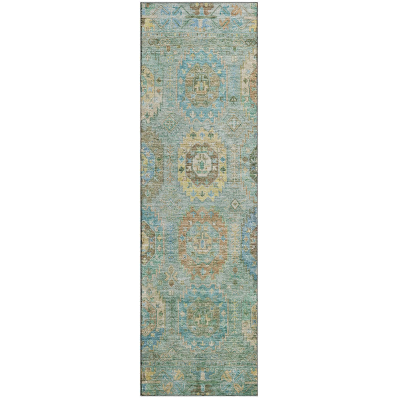Premium Machine Washable Mayfield AMF2227 Panel Rug, 2'3" x 7'6" Runner, Teal