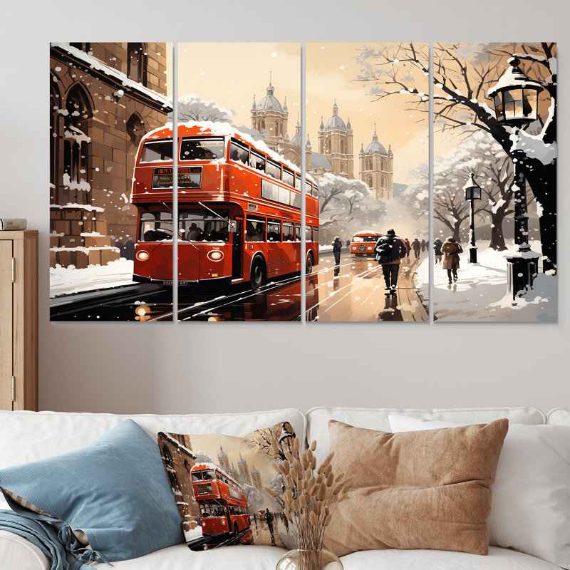 Vintage London City Views II - London, art mural 4 pièces, H 28 po x l 48 po