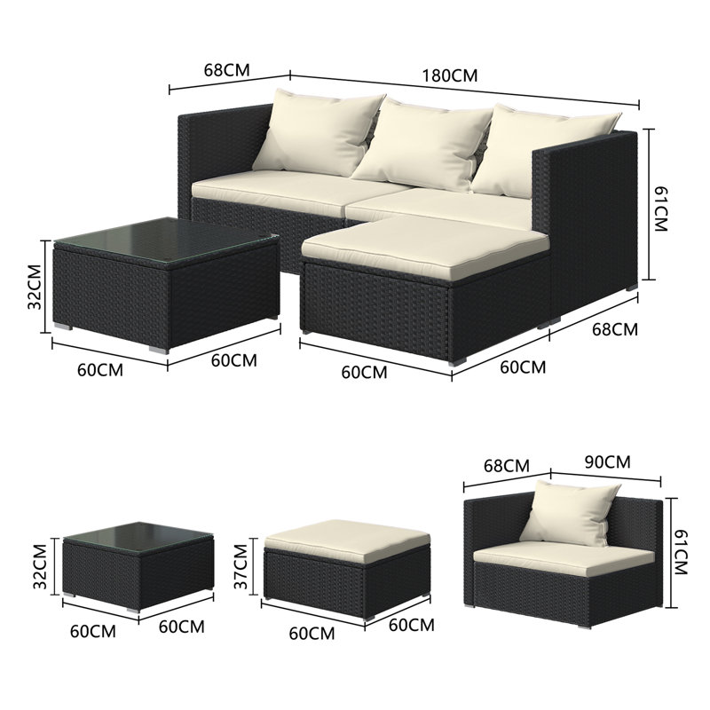 Plust 4-Person Seating Group with Cafe Table, Beige, Black