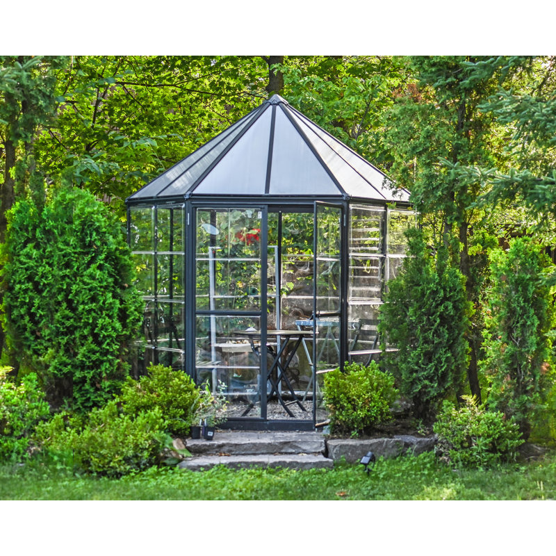 Palram - Canopia Oasis 7' x 8' Hexagonal Walk-In Hobby Polycarbonate Aluminum Frame Greenhouse Outdoor Living Structure - Gray