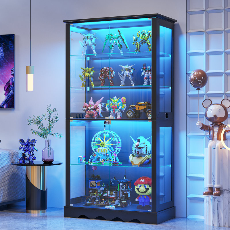 5-Tier Glass Display Cabinet with Tri-Color Sensor Light  and Lock, Black