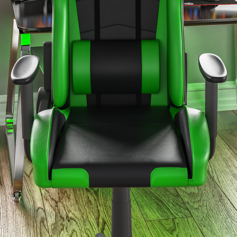 Latitude Run Muskoka Adjustable Headrest and Reclining PC & Racing Game Chair, Green