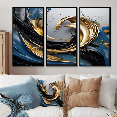 «Evolving Gold Flow» - ensemble d'impressions murales abstraites à encre liquide
