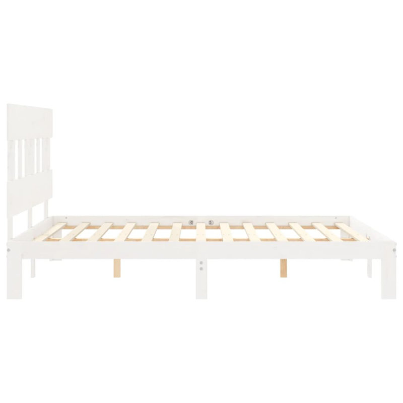 Bed Frame with Headboard, White, European Kingsize (160 x 200cm)