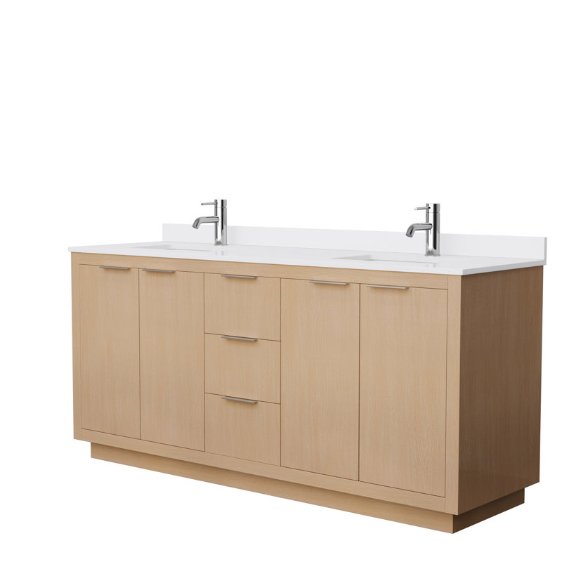 Ensemble de meuble-lavabo double 72 po Maroni, Marbre de culture blanc, Nickel brossé