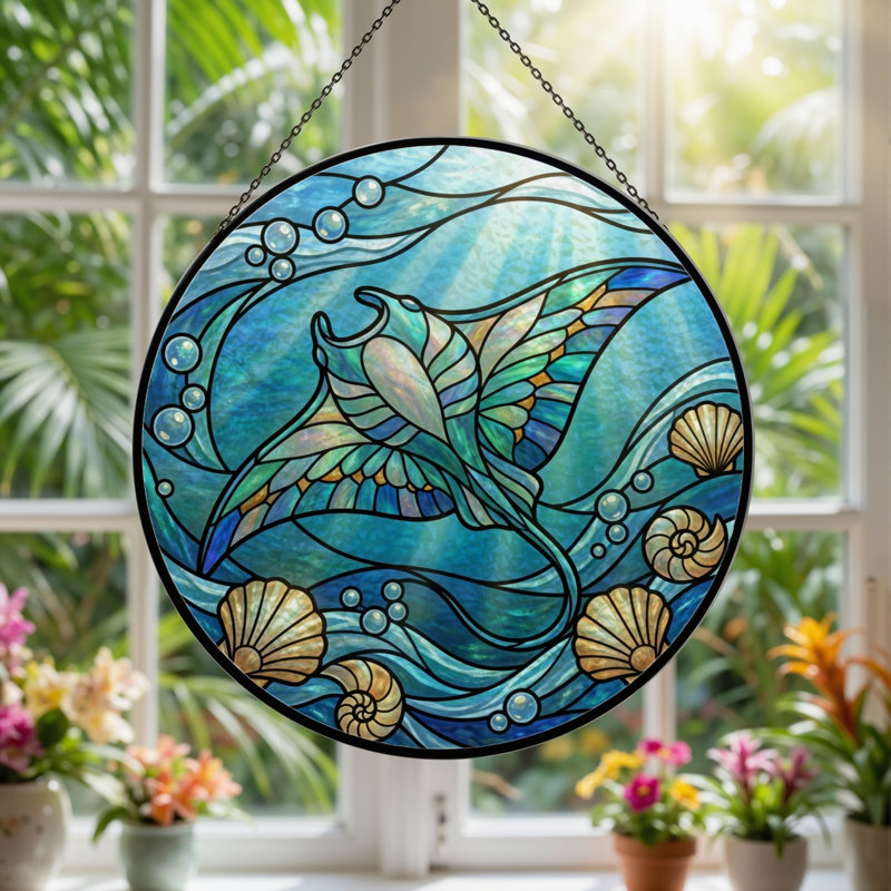 Panneau de vitrail en verre coloré, 7,8 heures, H 7,8 po