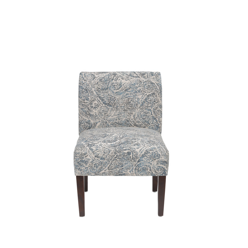 Lonara Upholstered Slipper Chair, Paisley Blue Linen Natural
