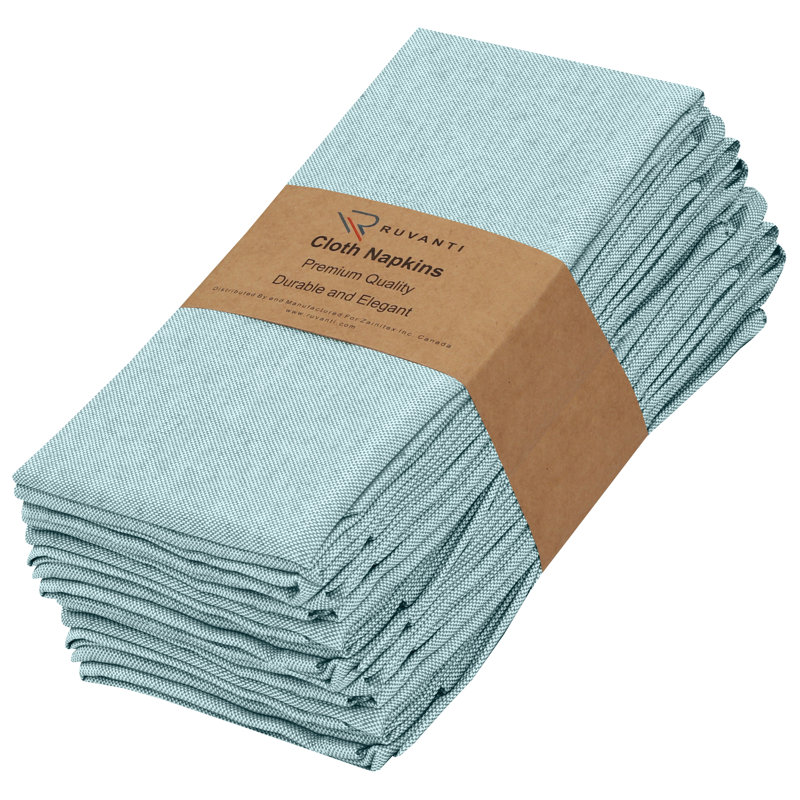 Poly Cotton Square Cloth Napkins Chambray Fabric, Baby Blue
