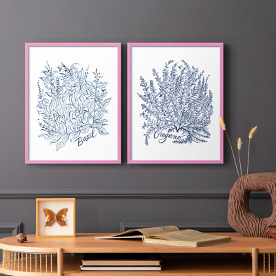 «Summer Herb Garden Sketches I», reproduction encadrée de qualité supérieure - prête à être accrochée - aucun clou requis - aucun clou requis
