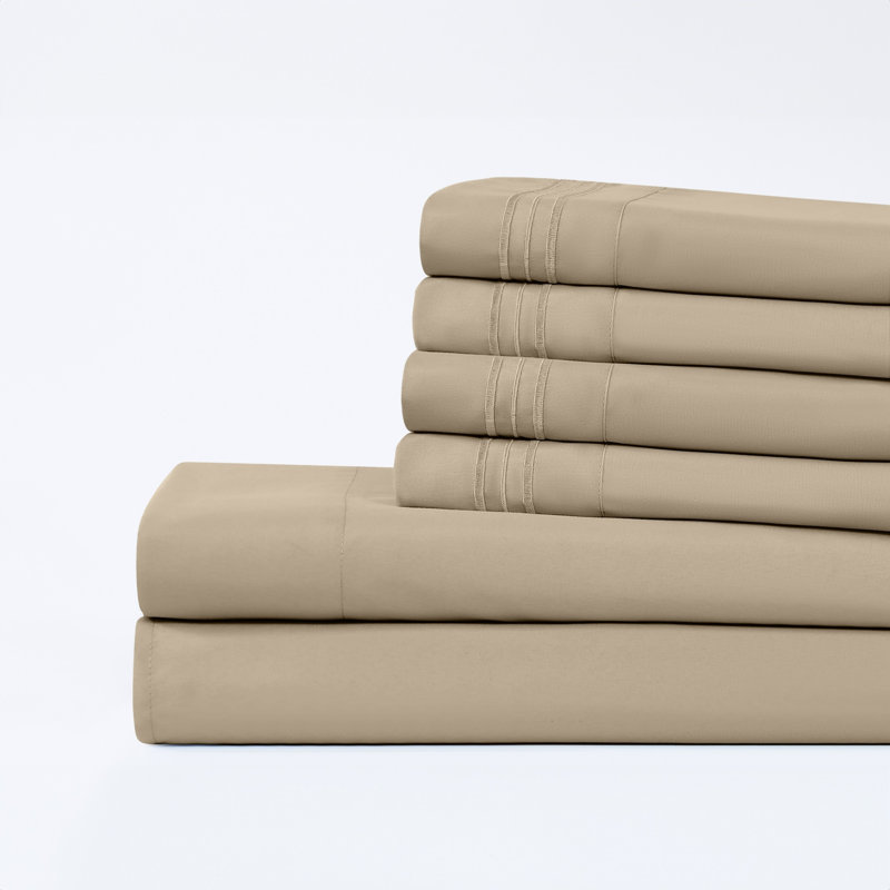 Ensemble de draps 6 pièces Modern, Ensemble de draps pour très grand lit californien, Crème