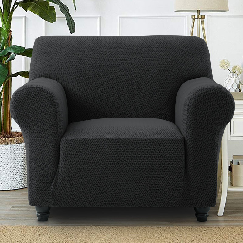 Premium Quality Stretchable Spandex Sofa Cover, 179cm H x 165cm W x 7cm D, Black