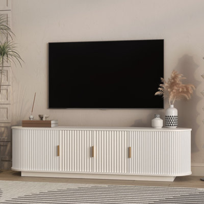 66.9" Farmhouse Wooden Fluted TV Stand For Tvs Up To 75" Media Console With Sliding Doors
