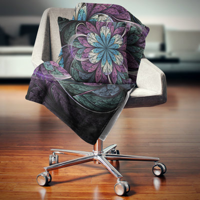 Fleur fractale arrondie mauve / bleu - coussin imprimé floral