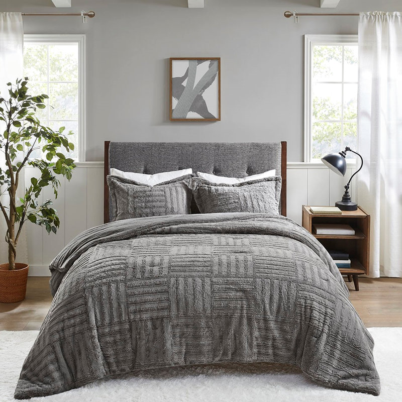 Édredon en duvet synthétique gris double / grand avec intérieur et grand damier