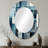 Indigo Illusion Abstract Shapes II - Gray Modern Oval Wall Mirror-1396185413