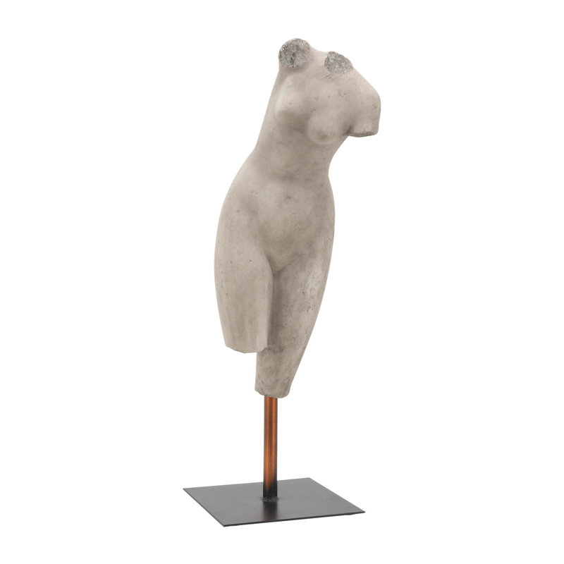26" Torso Sculpture - Contemporary Abstract Decorative Home Art Display on Stand - Gray Polyresin Decor Statue for Home or Office