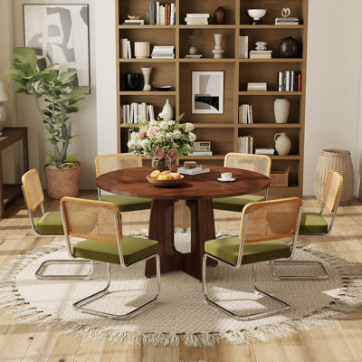 47 Inch Farmhouse Round Dining Kitchen Table Set for 6