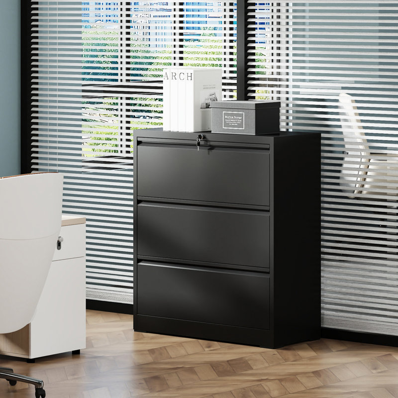 3 Drawer Filing Cabinet With Lock For Office - Metal Construction, Silent Full Extension Drawers, 110Lbs Per Drawer, Tilt , Quick Setup Cabinet, Lock, Home Office, Slides, Feature