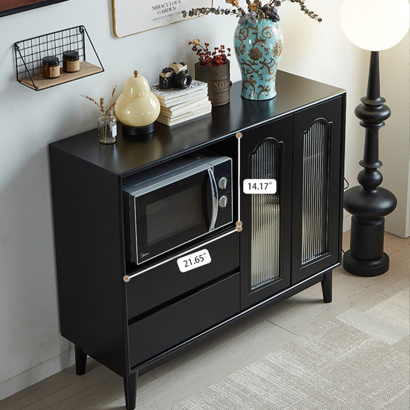 Buffet en bois massif noir et verre trempé