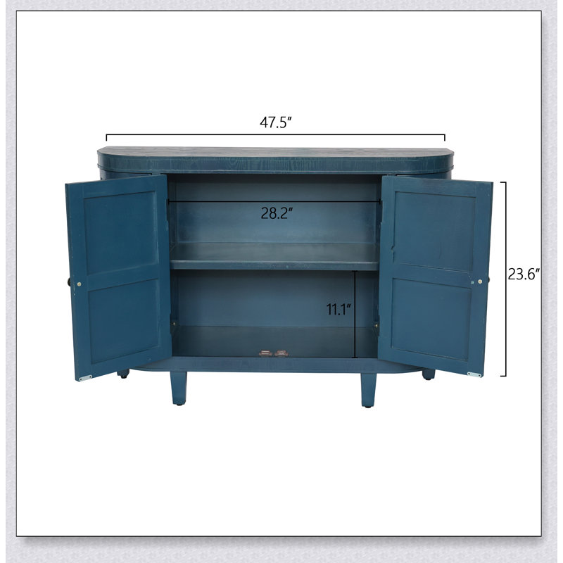 Armoire de rangement ovale 47 po avec 4 portes, accent cannelé et bord arrondi, porte coulissante, crédence autoportante pour le salon et la cuisine