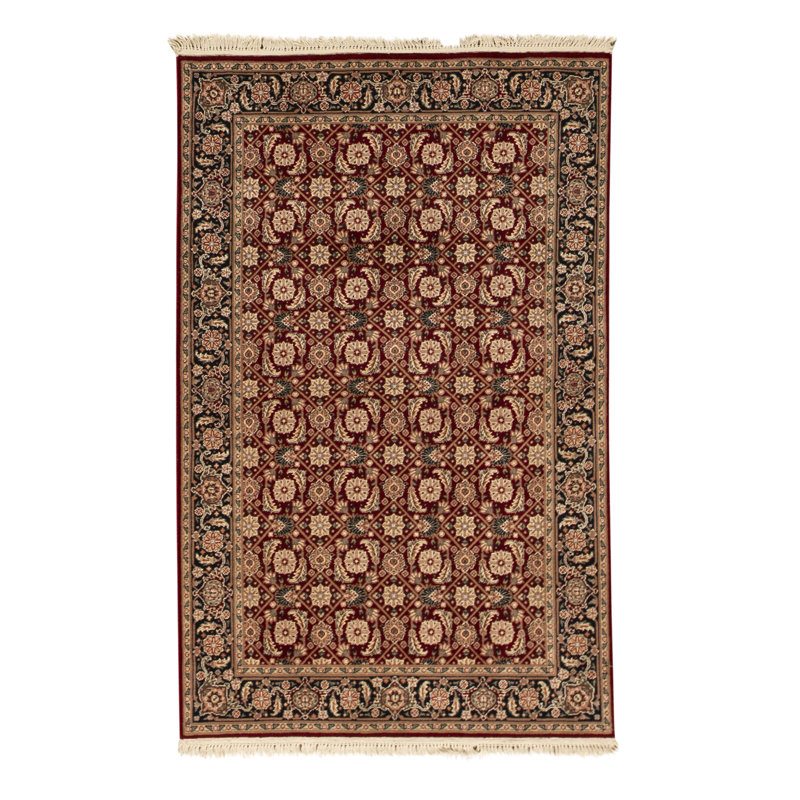 Tapis brun / rouge / noir noué à la main de haute qualité