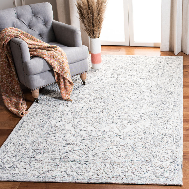 Tapis gris / ivoire en laine touffeté à la main Conant, Rectangle de 5 pi x 8 pi