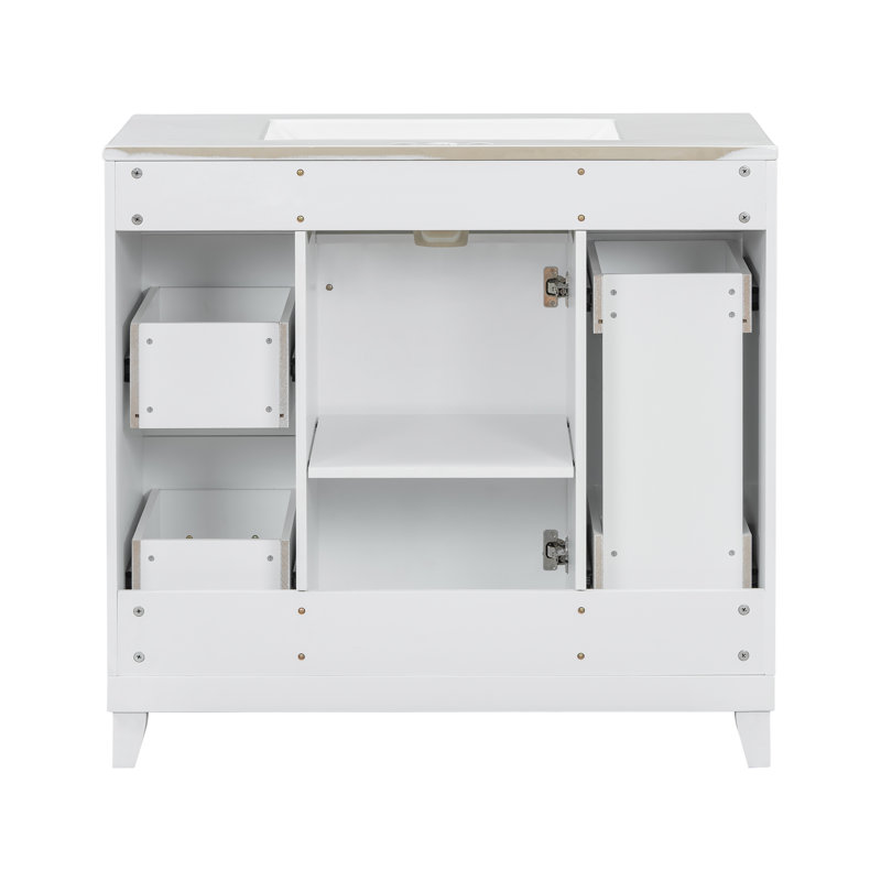 36"L x 18"W Free Standing Bathroom Vanity with Resin Top, Silver, White