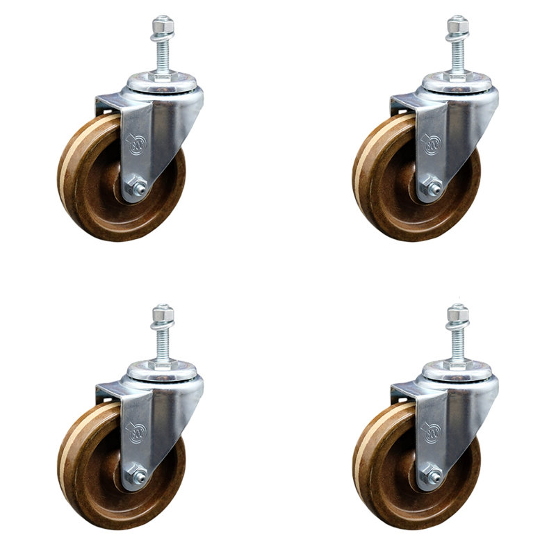 Ensemble de roulettes à tige filetée à haute température de 4 pouces SS 10mm