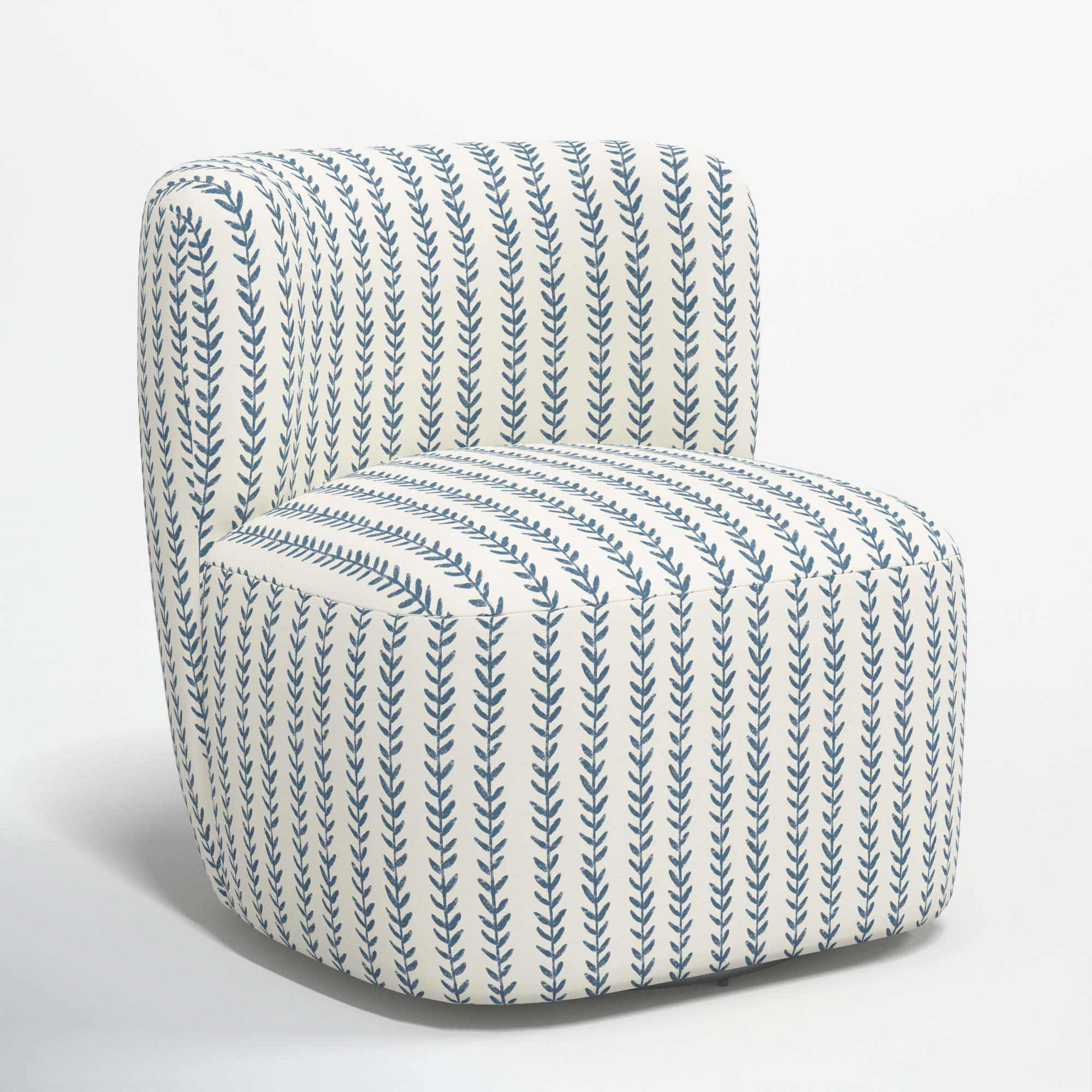 Mariza Upholstered Swivel Slipper Chair, Vine Stripe Dusty Blue