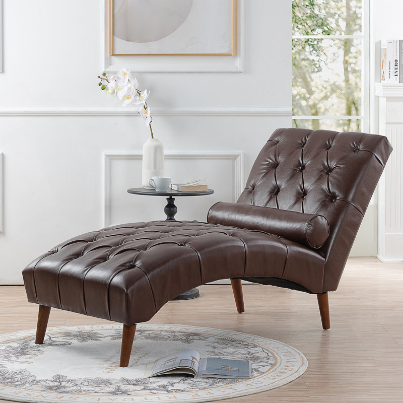 Chaise longue en polyuréthane foncé avec pieds en bouleau, Brun