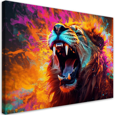 Lion Roaring Abstract - Wrapped Canvas Print