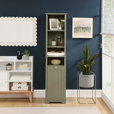 64" Tall Bathroom Storage Cabinet For Small Space, Floor Standing Cabinet For Living Room Bathroom Home Office Kitchen, 4 Adjustable Shelves & Laundry Hamper, Hidden Clothes Storage Space