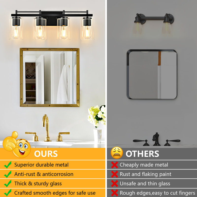 Bathroom Lighting Fixtures: 4-Light Bathroom Vanity Light Over Mirror with Clear Glass Shade, Wall Lamp for Mirror, 4