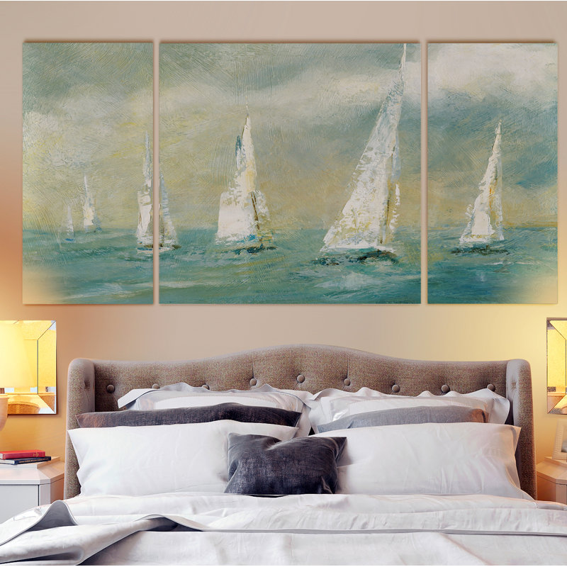 «Ocean Breeze», ensemble de 3 peintures sur toiles, H 32 po x l 64 po x P 1,5 po