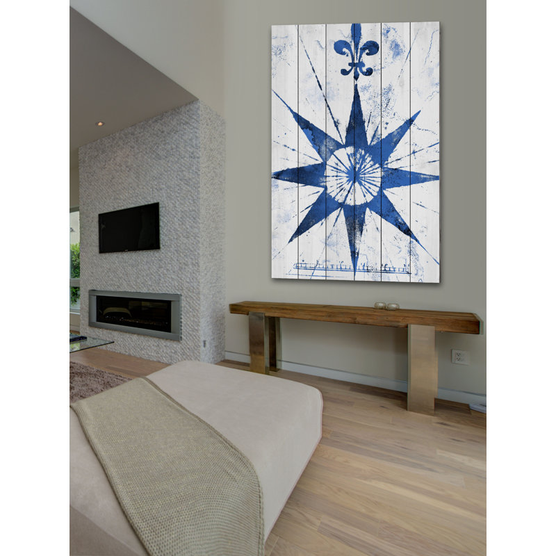« rétro compass », impression sur bois blanc, H 45 po x l 30 po