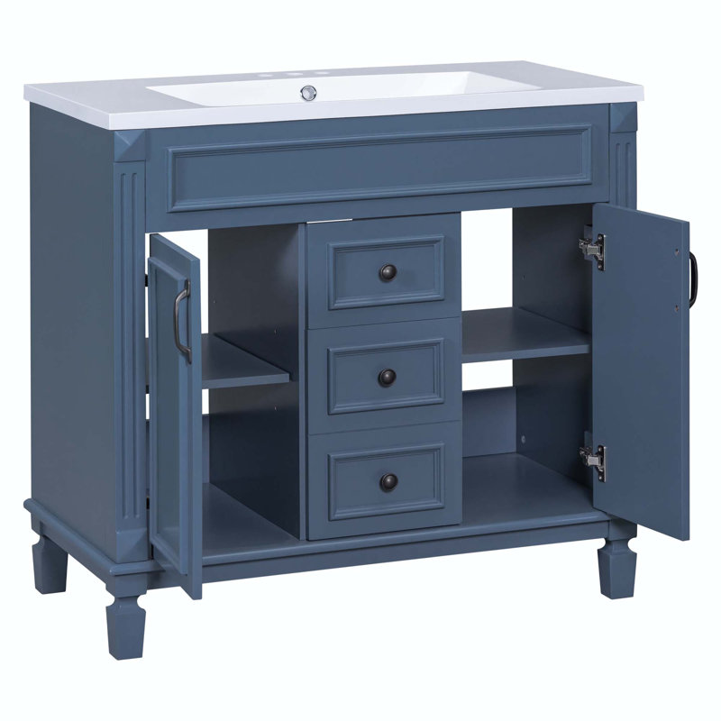 Wimbley 35.9'' Single Bathroom Vanity with Solid + Manufactured Wood Top, Blue