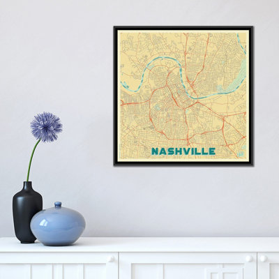 «Nashville Retro Urban Blueprint Map» par Hubert Roguski, reproduction d'art graphique sur toile
