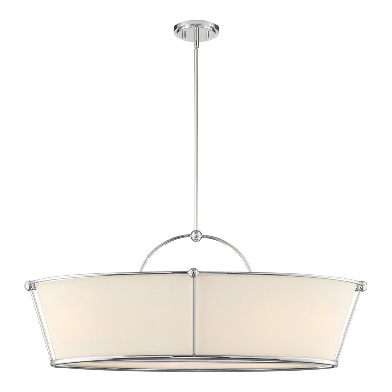 Pulito 6-Light Polished Nickel Island Pendant with Cream Linen Shade