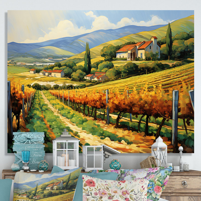 «Van Gogh», reproduction d'art sur toile - Vangogh Sunlit Vineyard II, Sans cadre, H 24 po x l 32 po, Toile tendue