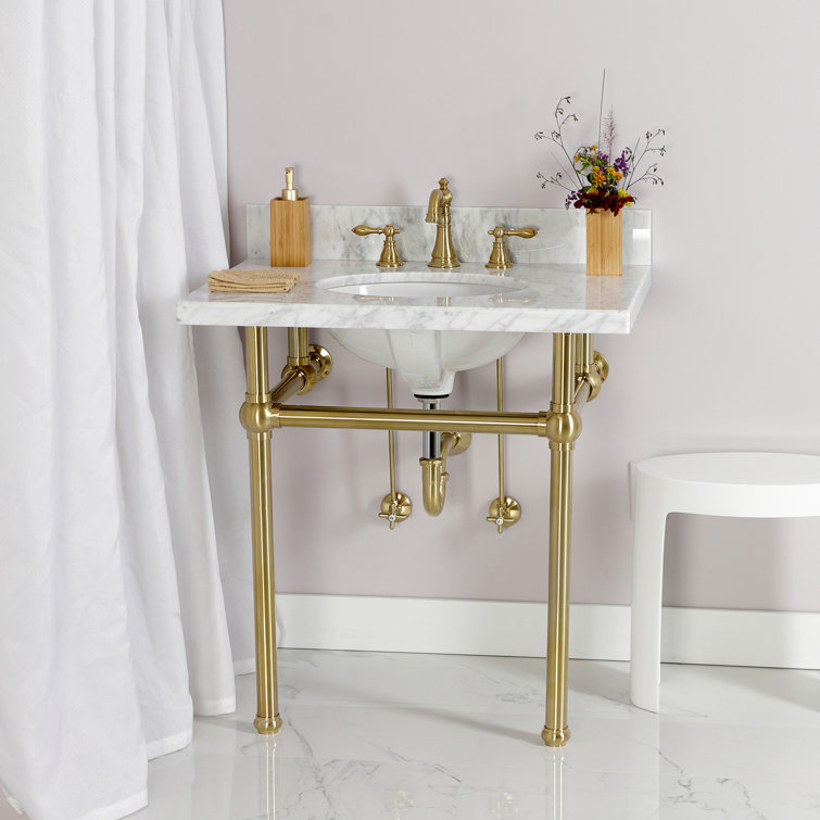 Templeton Marble Oval Console Bathroom Sink with Overflow